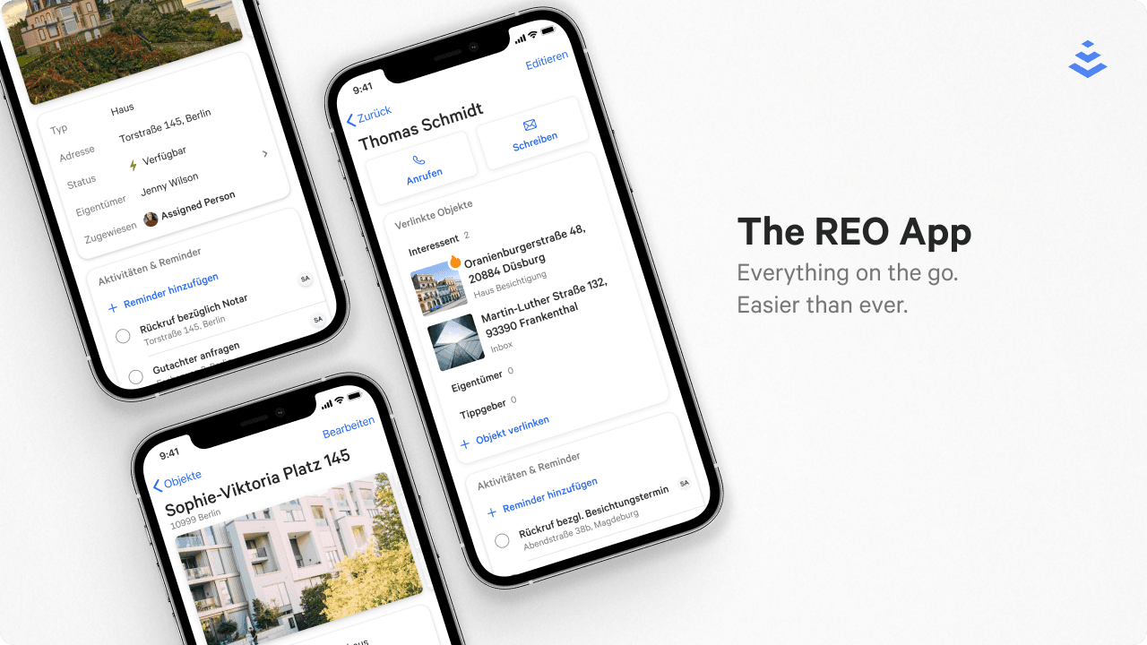 A real estate professional using the REO property app on a phone